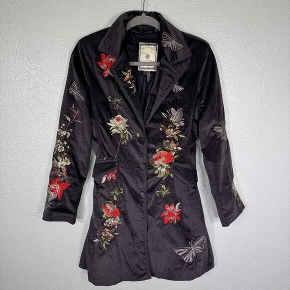 Paparazzi by BIZ Jackets & Blazers - Paparazzi By Biz Coat Womens Small Velvet Embroidered Floral Butterfly Boho